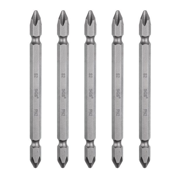 Uxcell 5pcs Punta de destornillador magnética de doble extremo 6.35mm PH2 4" de longitud 1/4" de vástago hexagonal de acero S2, destornillador Phillips de dos lados