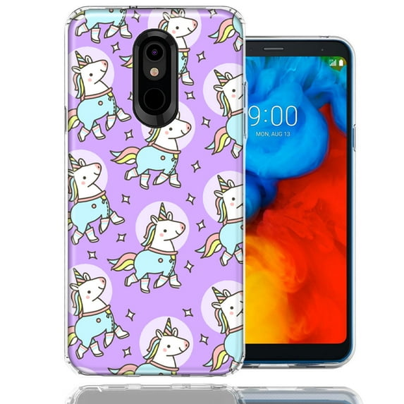 MUNDAZE For LG Aristo 2/3/K8 Cute Unicorns Purple Design Double Layer Phone Case Cover