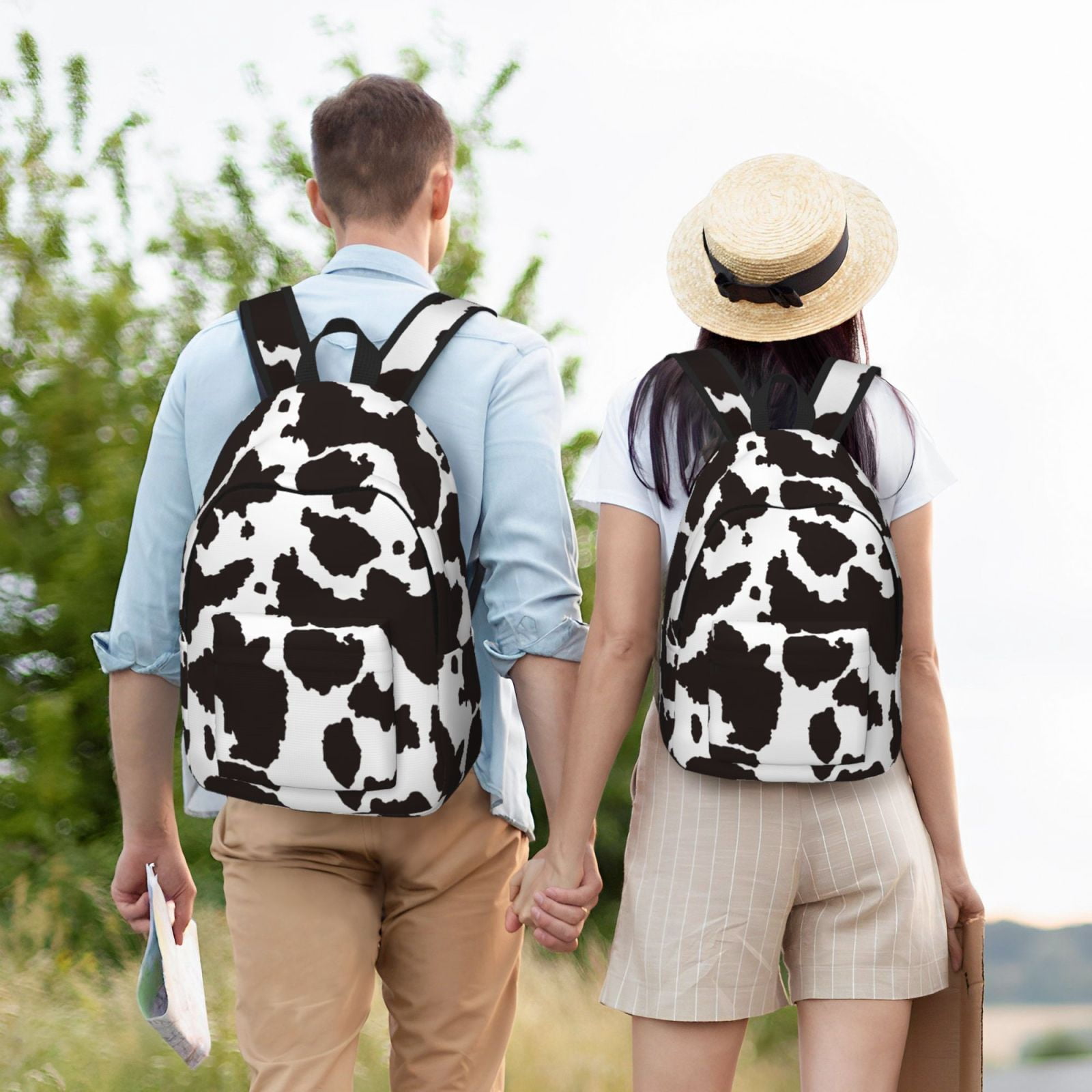Picia Cow Skin 2 Printed Canvas Daypack - Stylish and Durable Vintage Compact Backpack - Class, Work, Travel, or Laptop Bookbag,Organized Compartments-Medium