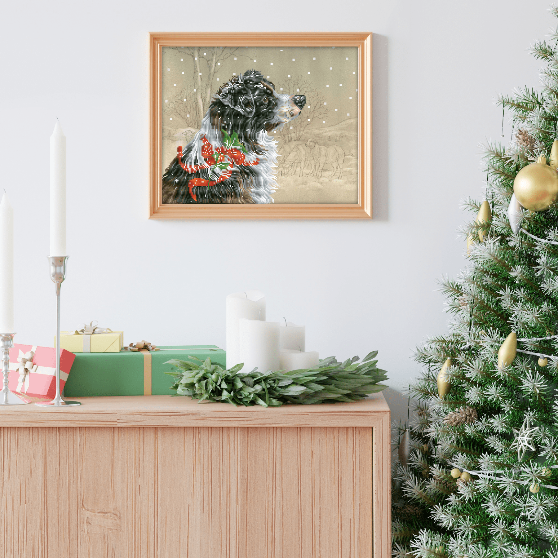 Diamond Dotz Christmas Collie Diamond Painting Kits for Adults - Diamond Art Kits a Relaxing Creative Craft Kit with Dotz Gems 19x16