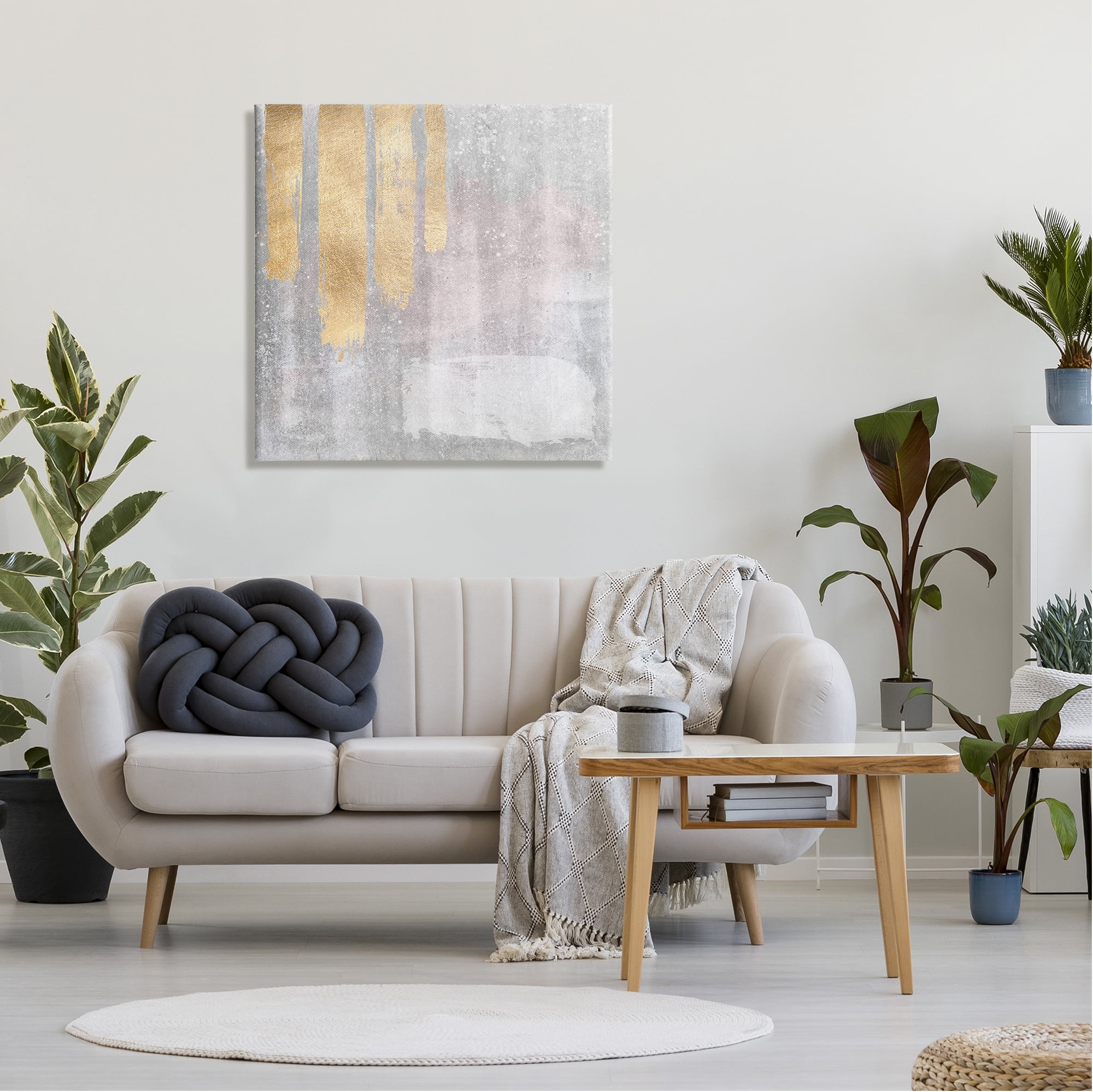 Stupell Industries Pink & Grey Composition Abstract Painting Gallery Wrapped Canvas Print Wall Art, 30 x 30