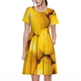 thumbnail image 1 of Lsque Robe Décontractée pour Femmes Imprimé Citron Jaune Mûr T-Shirt Été Manches Courtes Col Rond Robes Évasées, 1 of 6