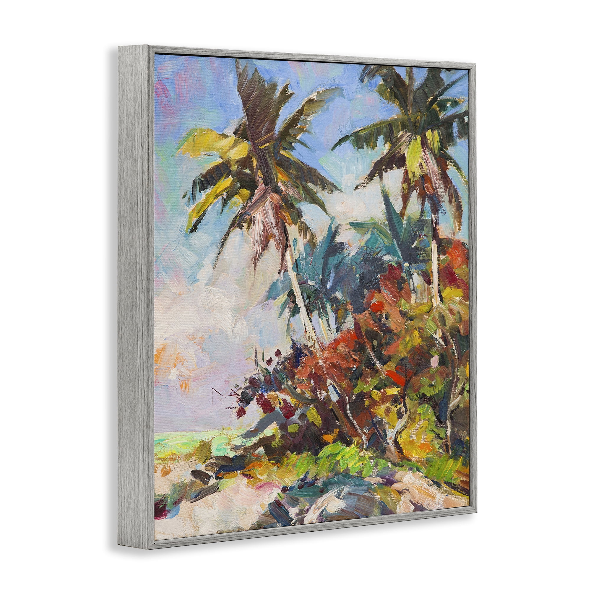 Stupell Industries Vivid Palm Nature Landscape Painting Gray Framed Art Print Wall Art, 16 x 20