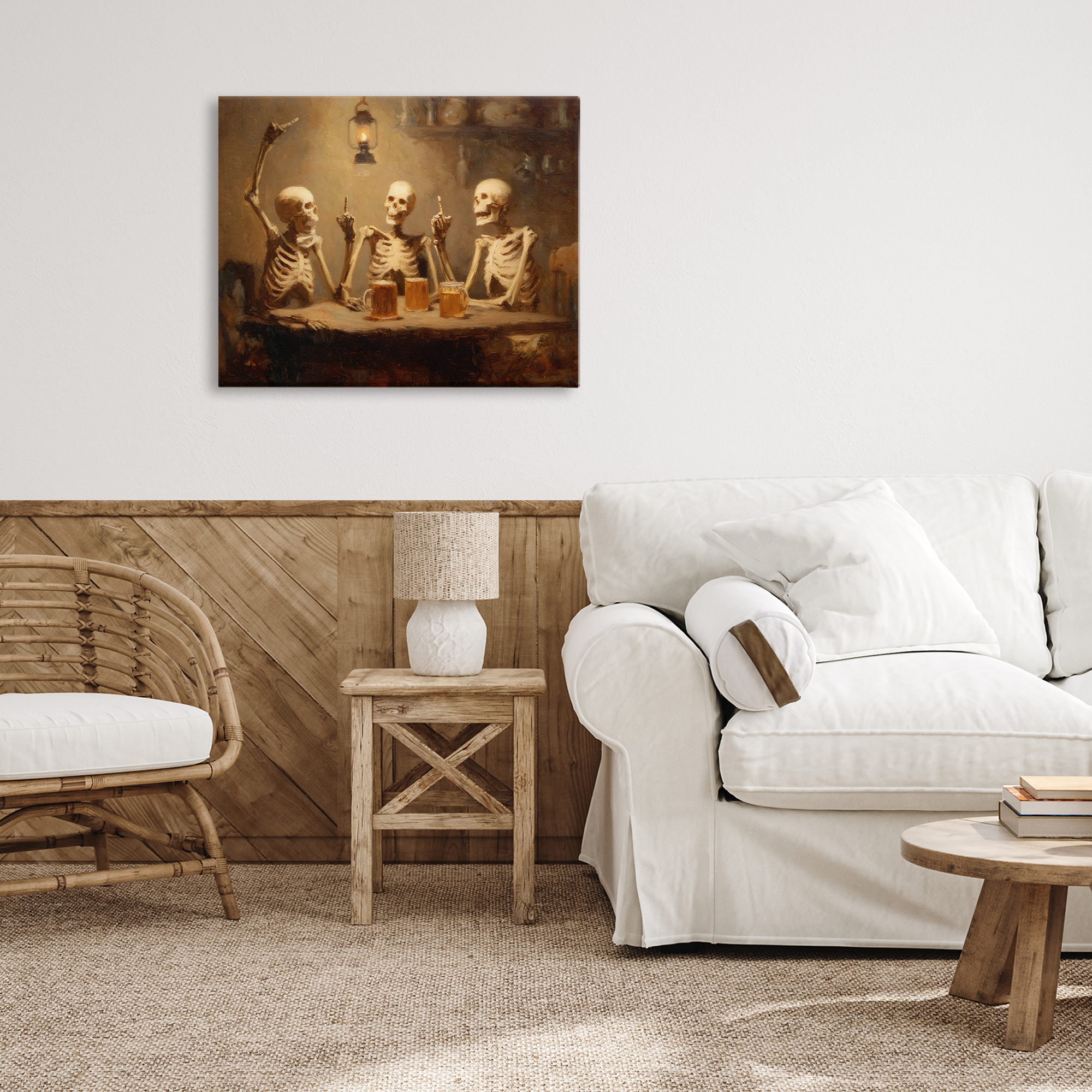Skeletons Drinking at Tavern Canvas Wall Art, design by Arlington Prints