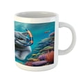 thumbnail image 3 of Ambesonne Nautical Ceramic Coffee Mug, Diver Cat in the Ocean, 11 oz, Turquoise Multicolor, 3 of 4