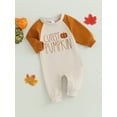 thumbnail image 3 of Wassery Baby Boys Girl Halloween Romper Infant Halloween Outfits Long Sleeve Round Neck Pumpkin Letter Print Onsie Jumpsuit Newborn Fall Clothes 0-18 Months, 3 of 8
