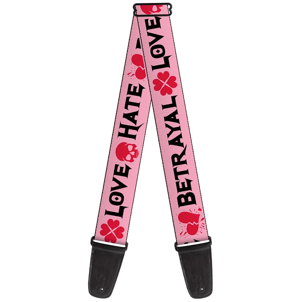 Buckle-Down Guitar Strap, Love Hate Betrayal Pink Black Fuchsia, 2 Inches Wide