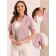 thumbnail image 2 of Cárdigan informal con cuello chal y parte delantera abierta para mujer, chaqueta de traje de oficina de trabajo de manga corta Rosa Gris XL, 2 of 5