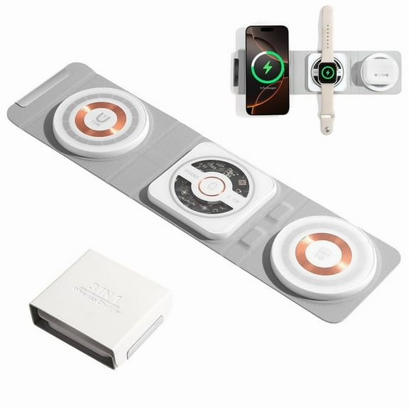 TELASO Wireless Charging Station for Apple Multiple Devices - 3 in 1 Foldable Magnetic Wireless Charger Dock - Travel Charging Pad for iPhone 16 15 14 13 12 Pro Max Plus Watch & Airpods