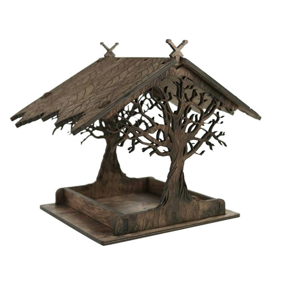 1X Feeder, Kaireo Bird Feeders, Wooden Diy Log House Garden Hummingbird Feeder Courtyard Balcony Feeder, Hanging for Garden with Roof Yard Decoration Outside Garden Bird Shaped Feeder Patio Garden