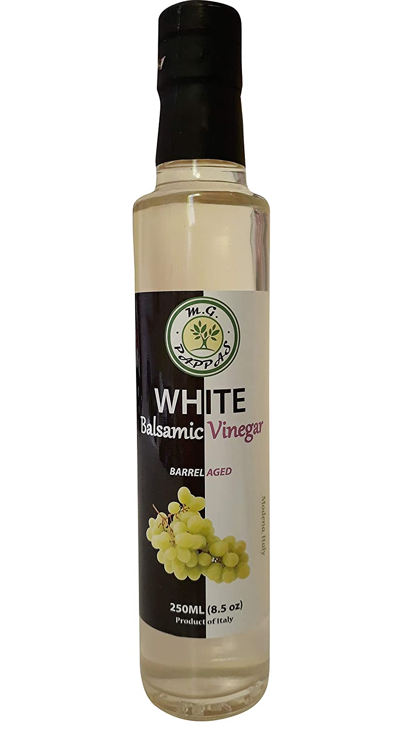M.G. PAPPAS White Balsamic Vinegar of Modena Barrel Aged Sweet Gourmet 10 Year Old Aceto Balsamico Italian Pure Authentic No Preservatives No Colorants No Caramel No Added Flavors 8.5 Fl Oz 250ml
