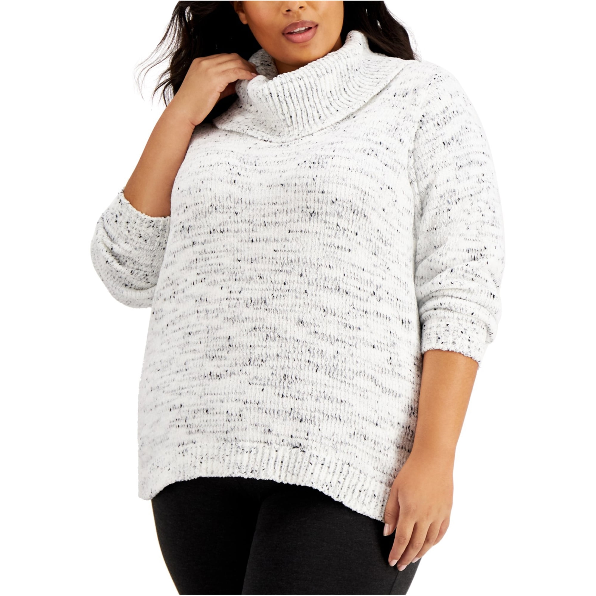 CALVIN KLEIN Womens White Speckle Long Sleeve Cowl Neck Evening Sweater Plus 2X Walmart