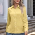 thumbnail image 5 of Ecqkame Womens Button Up Shirts Solid Color Long Sleeve Turn Down Collar Tops Casual Loose Formal Office Daily Blouse Yellow XL, 5 of 8