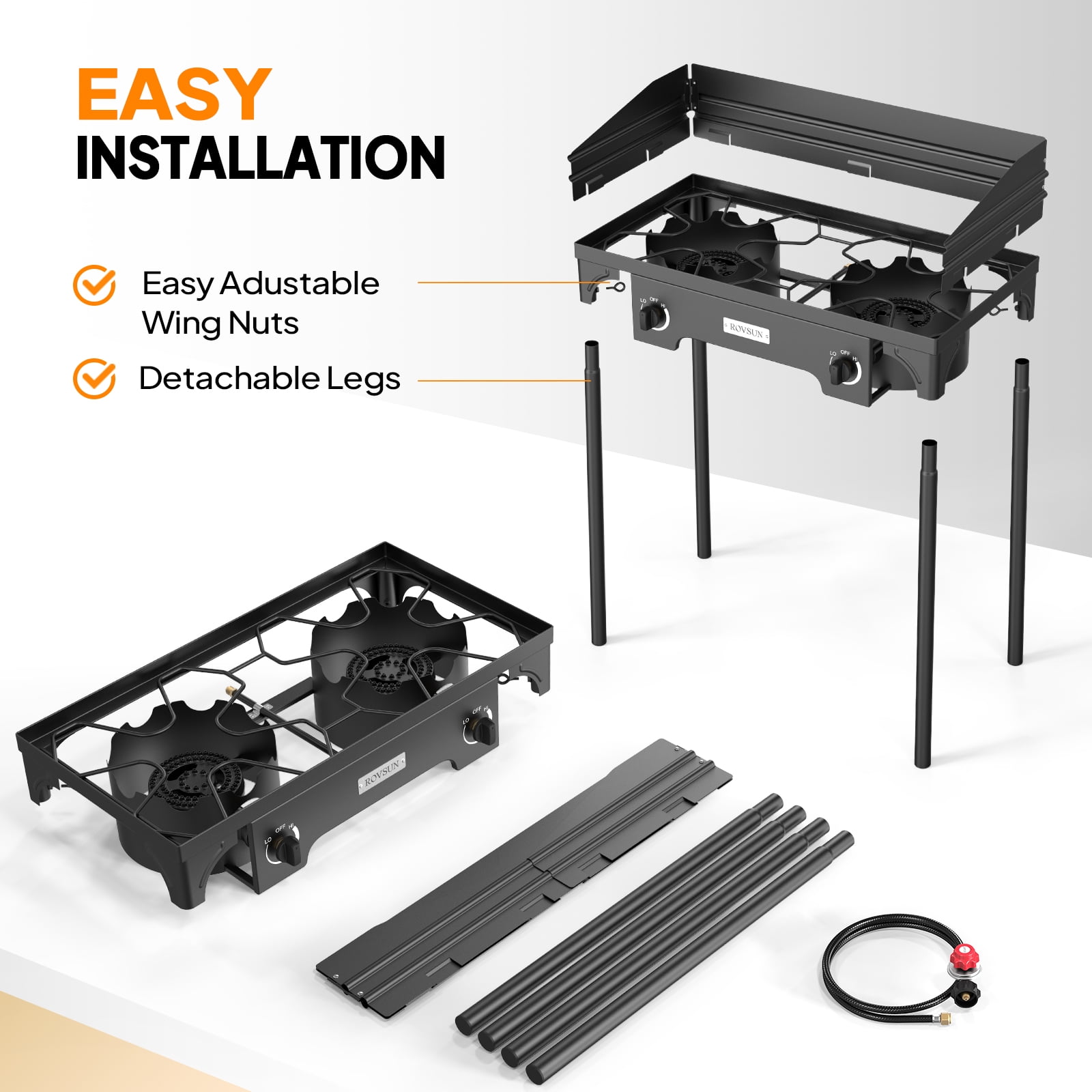 100,000 BTU Propane Burner Stove - Outdoor High-Heat Cooker For Turkey Frying, Brewing, Canning, With 5ft Hose