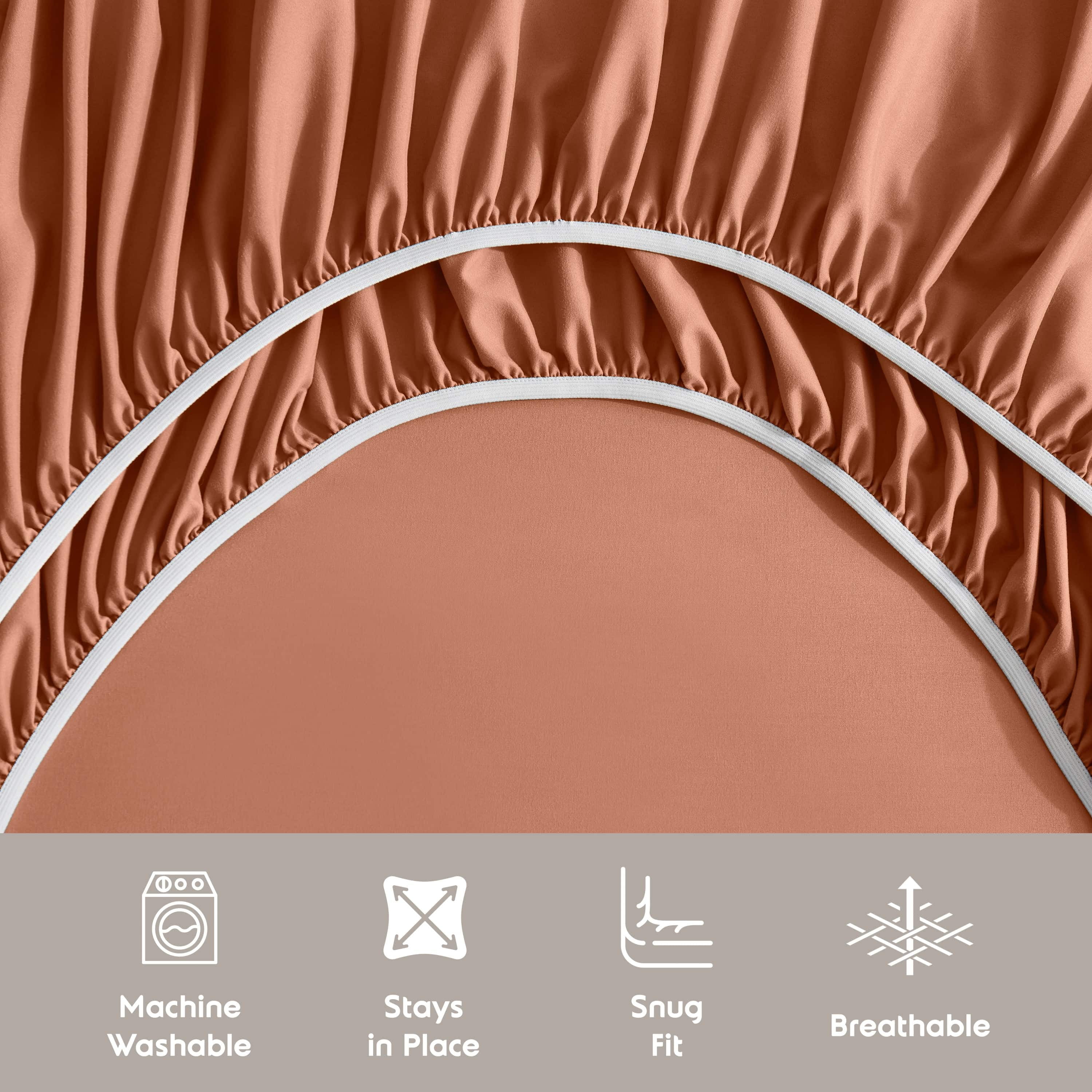 LammaLoe Extra Deep Pocket King Sheets set, Fits 18"-24" Mattress, 6 Piece Soft Microfiber Bed Sheet Sets, Rust Orange Brown