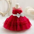 thumbnail image 5 of CIAKGIAF Girls Dress Pleated Bow Sleeveless Crew Neck Mesh Fluffy Princess Dresses Red for 1-2Years, 5 of 6