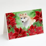 Caroline's Treasures Siberian Husky Poinsettas Christmas Greeting Cards with Envelopes, 5" x 7" (8 Count)