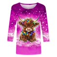 thumbnail image 5 of Byworldtasic Women's Oversize Long Sleeve Tops Women's 3/4 Length Sleeve Pullover Tops Round Neck Lightweight Breathable T-shirts Highland Cattle Print Blouses Hot Pink, 5 of 6
