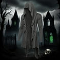 thumbnail image 4 of Wyobmus Mens Long Hooded Cardigan Ruffle Shawl Collar Open Front Lightweight Long Sleeve Drape Cape Overcoat Robe with Pockets Dark Gray, 4 of 6