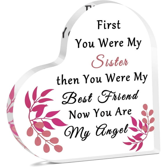 Sympathy Gifts for Loss of Sister Acrylic Heart Keepsake Sister Memorial Desk Sign In Memory of Sister Plaque Bereavement Condolences Funeral Grief Sympathy Gifts Acrylic Heart Keepsake 4x4 inch