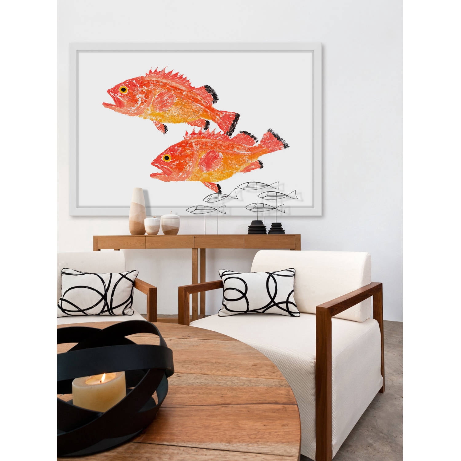 Marmont Hill "Two Orange Fish" by Michael Pantalos Framed Painting Print