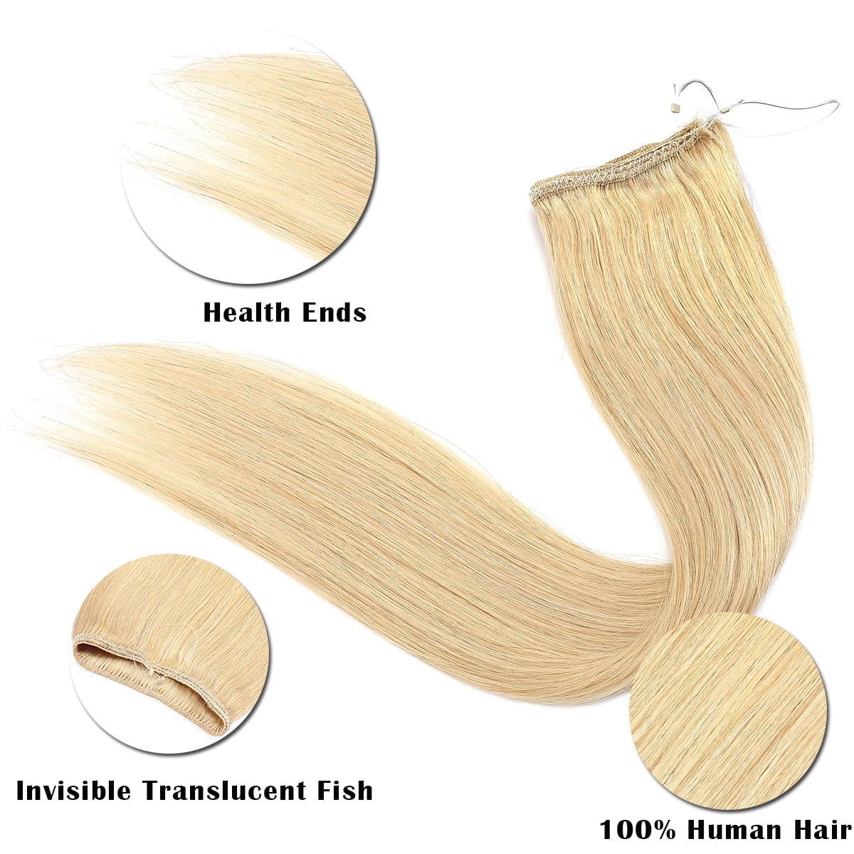 SEGO Wire in Human Hair Extensions Hidden Hair Extensions with Invisible Band Translucent Fish Line Hairpiece without Clip