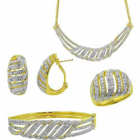 1-Carat T.W. Round White Diamond Rhodium-plated Ring, Earrings, Bangle and Necklace Set, 17", Size 7