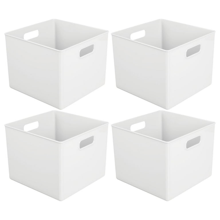 ANMINY Lidded Plastic Storage Bins Set White Desk Basket Box Cube Drawer  Organizer Kitchen Container with Handles Removable Lids for Closet Shelf