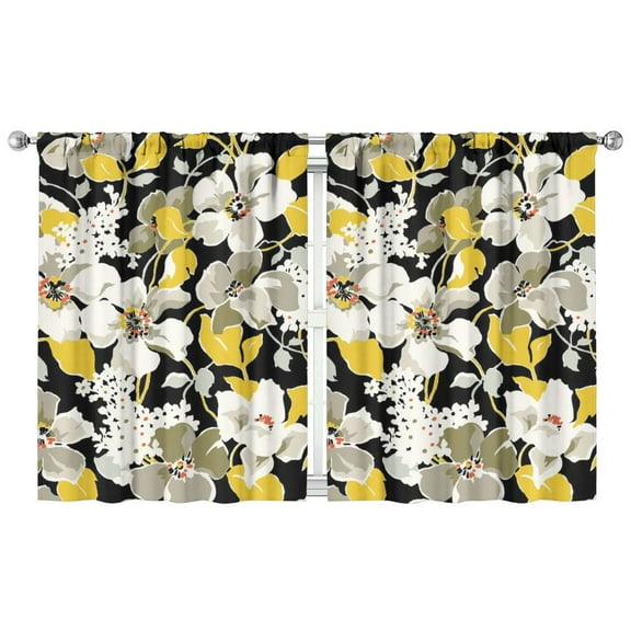 Floral Window Drapes 2 Panels 42x54 Inch, Rod Pocket Blackout Curtains for Bedroom and Functional Spaces
