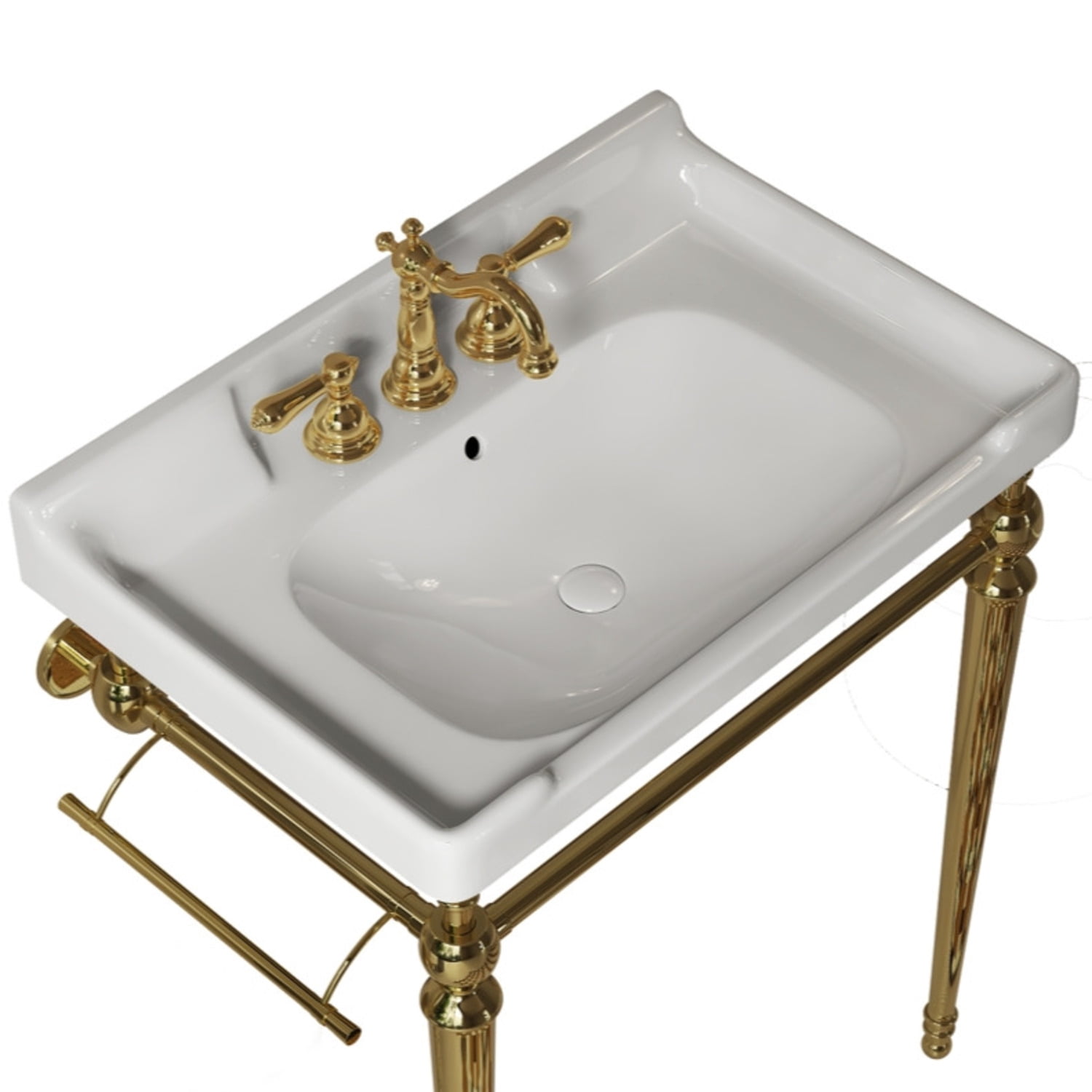Noble House Vici 28" Bathroom Ceramic Basin Sink, 3 Faucet Holes with Wide Countertop Deck Toiletries Storage, White