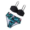 thumbnail image 4 of Seyurigaoka Women Summer Bikini Swimsuit Set, Solid Color Sleeveless Backless Bra+Flower/Leaves/Leopard Printed Panties, 4 of 9