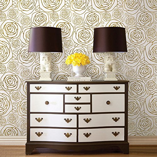 Simple Shapes Gold Roses Wallpaper - 2 ft x 9 ft - Single