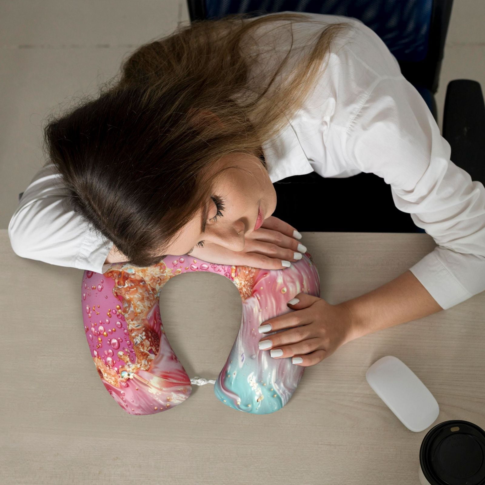 Xecao Abstract Pink Gold Splash Print Memory Foam Cervical Neck Pillow Versatile U-Shaped Pillows for Home,Office,Camping,Travelling,Soft Washable Cover