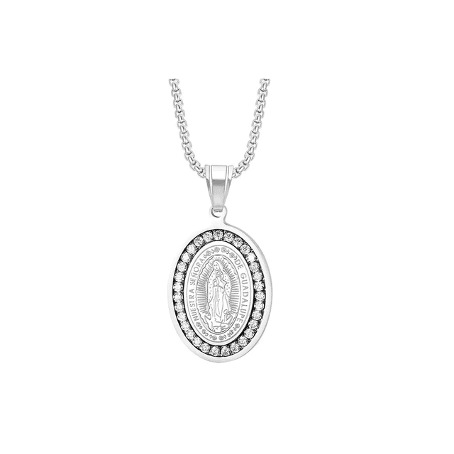 Collar de la Virgen de Guadalupe Acero Inoxidable PLATA