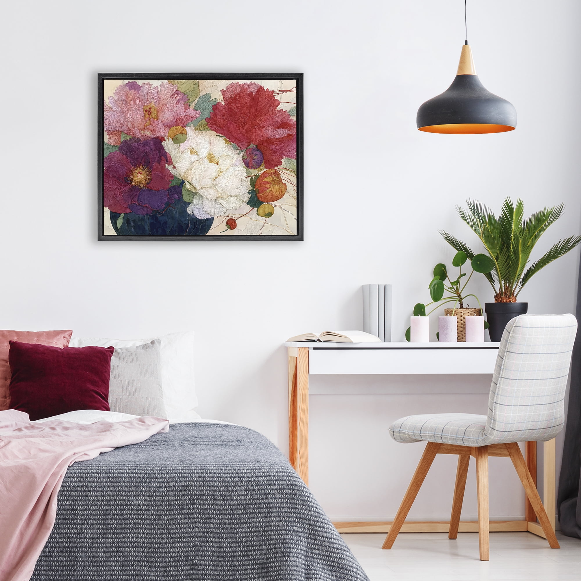 Haiku Ornate Flower Petals Black Framed Floater Canvas Wall Art, design by Annabelle Hall