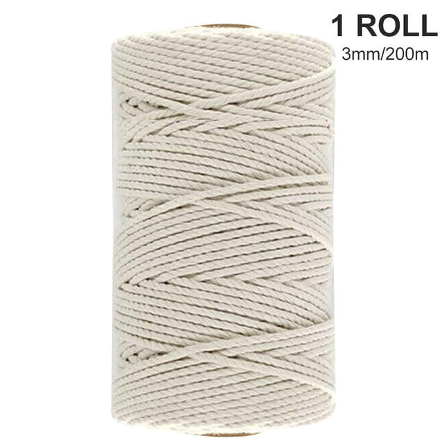 Cuerda de algodón para manualidades, bricolaje, hilo de algodón para tejer, manualidades, hilo de cuerda trenzada, 3 mm, 200 m, 1 rollo seitruly HA001999-01