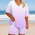 thumbnail image 5 of Womens Pajamas Two Piece Plus Size Lounge Sets Gradient Oversized Tshirt Slim Shorts Sleepwear Pjs Weekend Light Purple, 3XL, 5 of 5