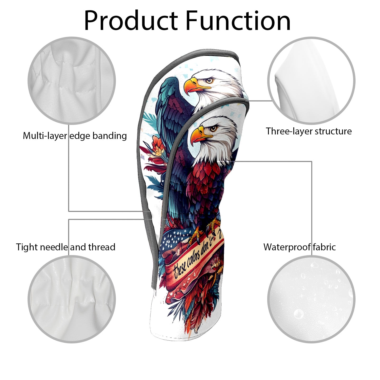 Golf Club Covers PU Leather Waterproof Head Covers for Fairway Woods Hybrids Vulture