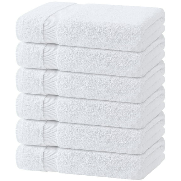 White Classic Wealuxe Collection Lightweight Cotton Small Bath Towels, White, 22 x 44, 6 Pack