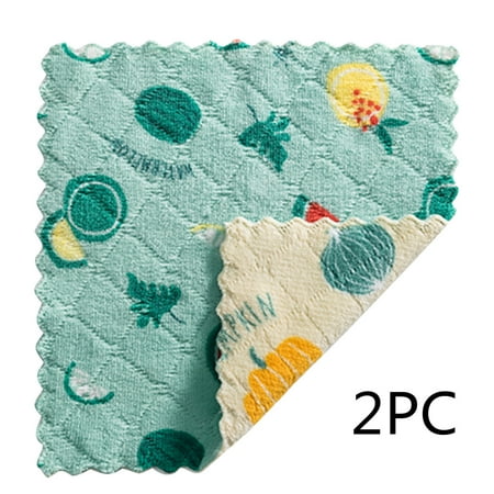 

TANGNADE 2PC Double-sided Printed Rag Two-color Cartoon Dish Towel Coral Fleece