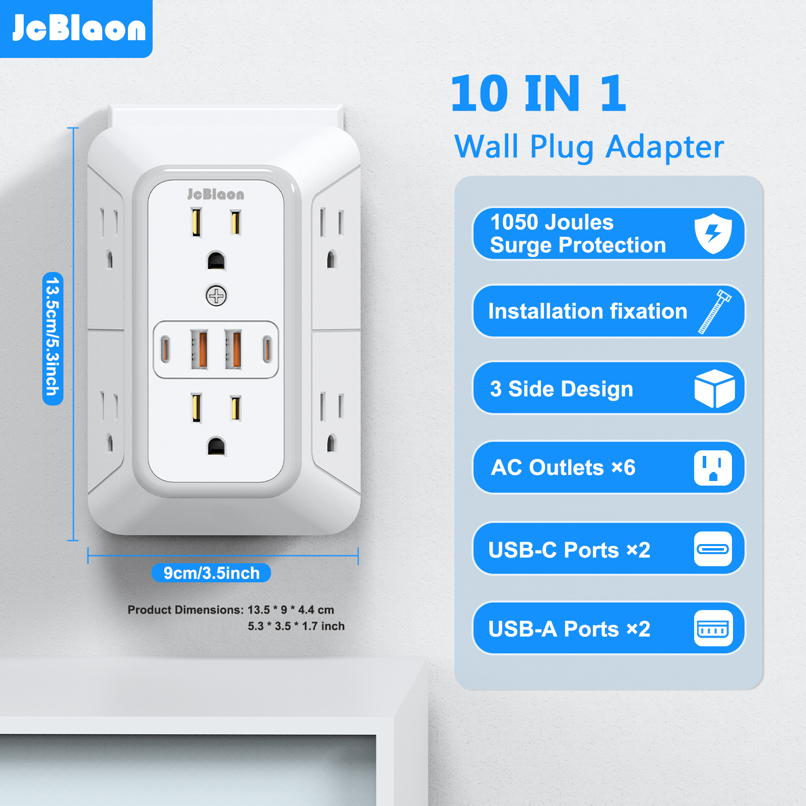 JcBlaon 10-in-1 Outlet Extender with USB Ports photo 8