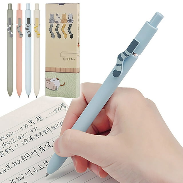Multicolor Cat Theme Click Pen Writing Tool Design With Tail Head Fine Point Ink Material Plastic Multiple Colors Student Gift