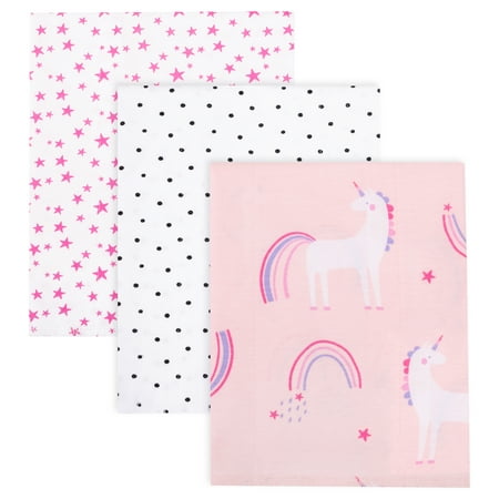 Little Star Organic Baby Girl 3 Pk Burp Cloths, One Size