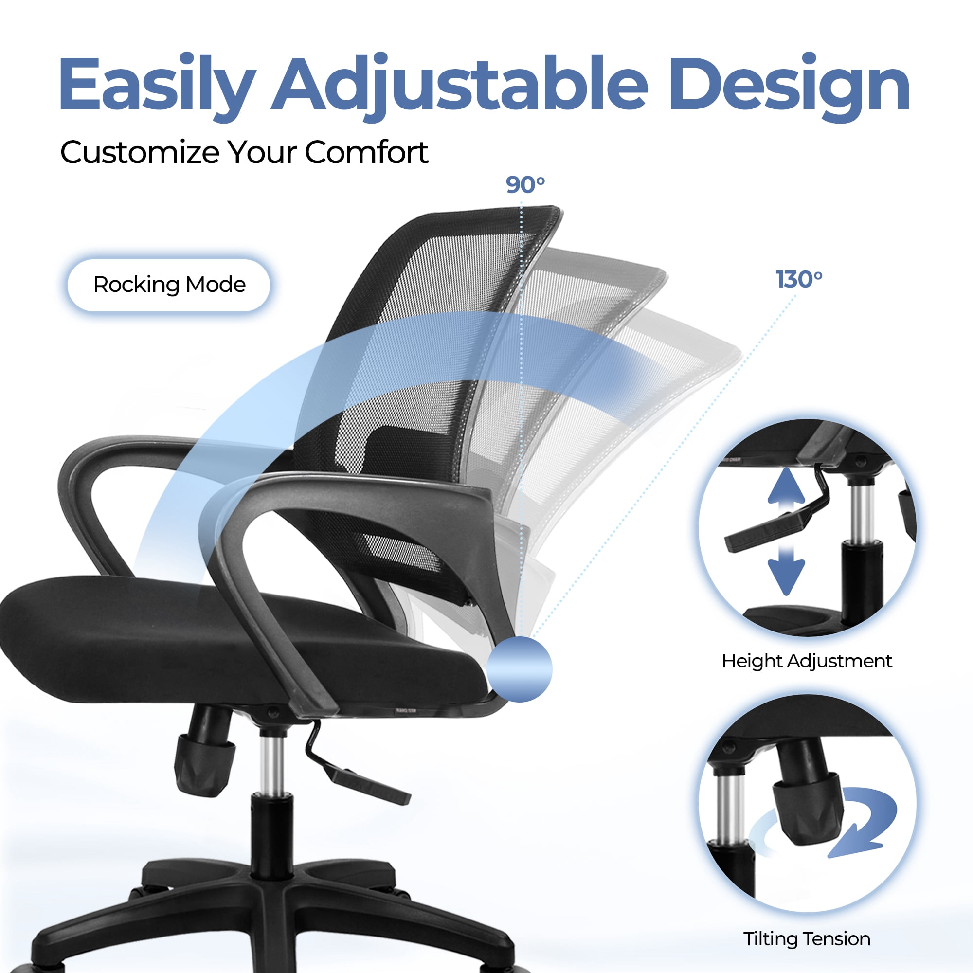CELTOSS Ergonomic Home Office Chair, Mid Back Lumbar Support Desk Chair, Adjustable Height with Armrests for Adults, Black