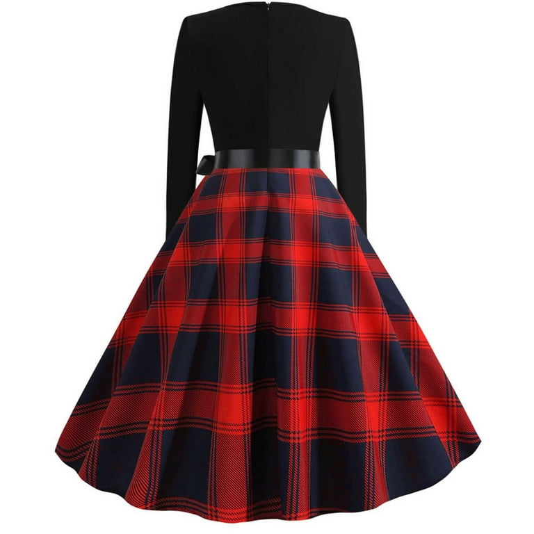 white christmas dresses Holiday Plaid Puff Sleeve Midi Dress 2XL