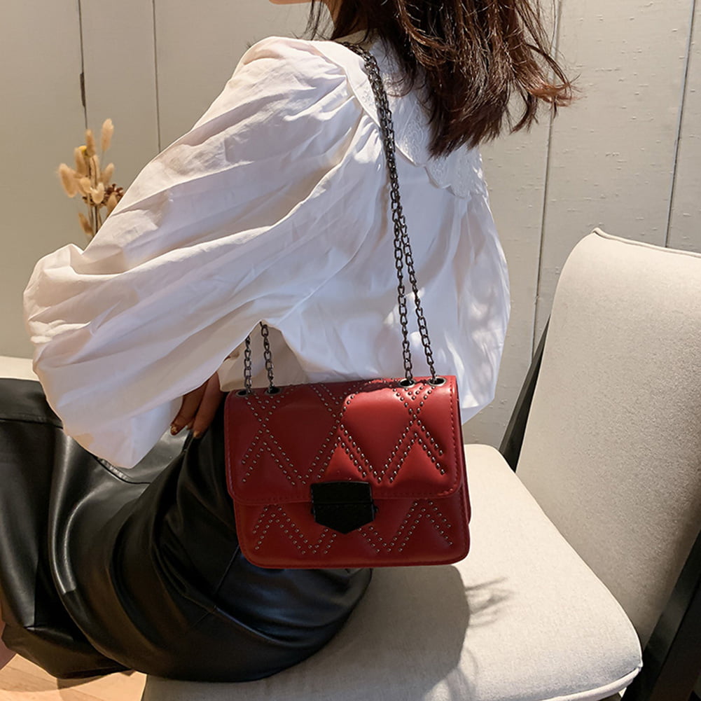 Rivet Flap Shoulder Messenger Crossbody Handbags Women Leather Chain Satchel Bag