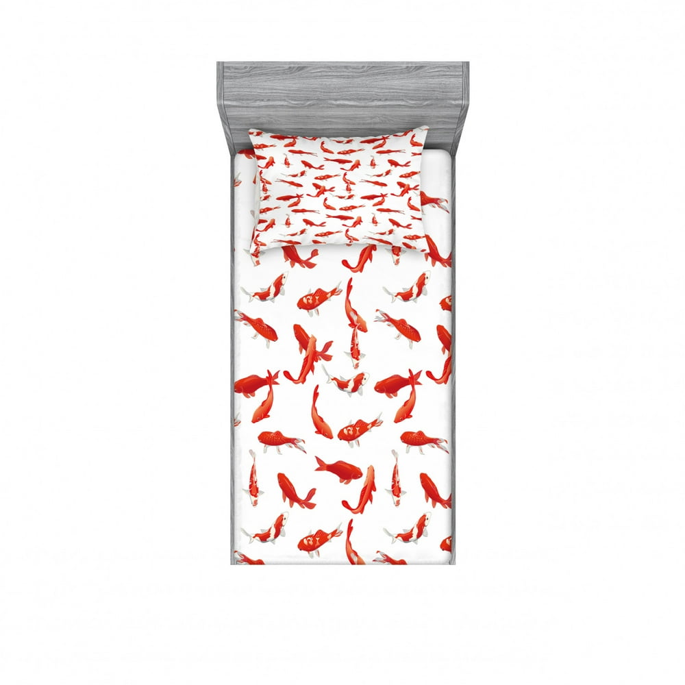 Koi Fish Bedding Set with Sheet & Covers, Eastern Japanese Exotic Koi