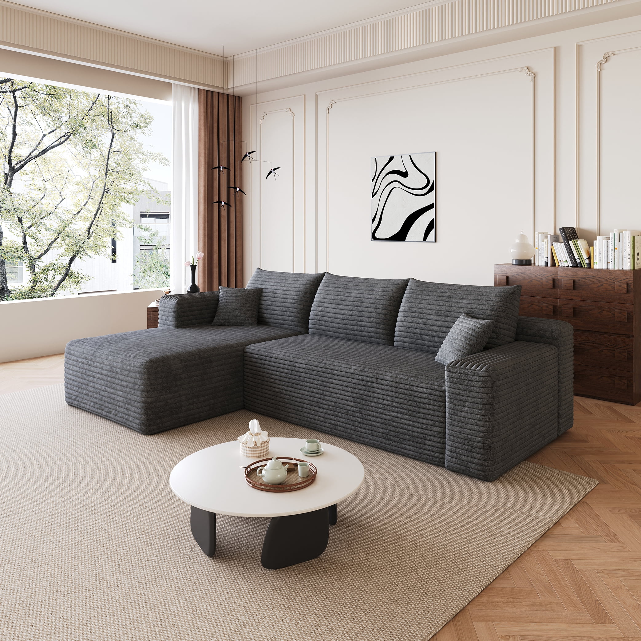 Leumius Modular Sectional Sofa,Oversized L-Shape Cloud Couch,Modern Corduroy Upholstered Couches for Living Room,No Assembly Required,Dark Gray(Left Facing Chaise)