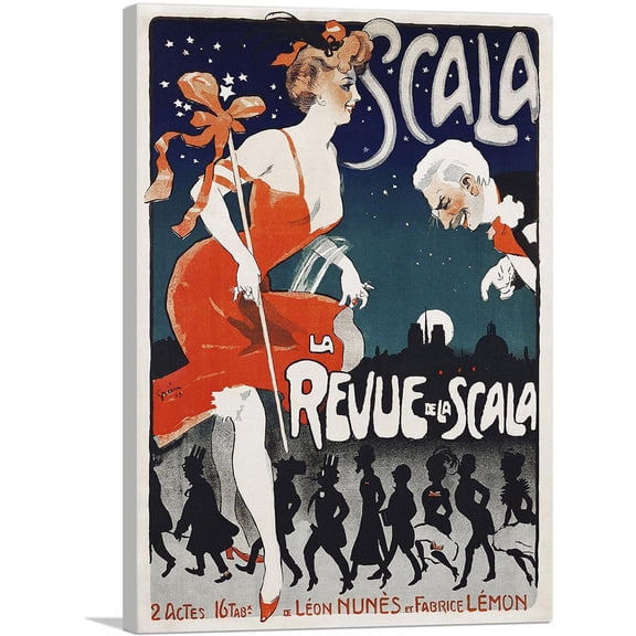 ARTCANVAS Scala La Revue De La Scala 1905 Canvas Art Print by Jules-Alexandre Grun - Size: 12" x 8" (0.75" Deep)
