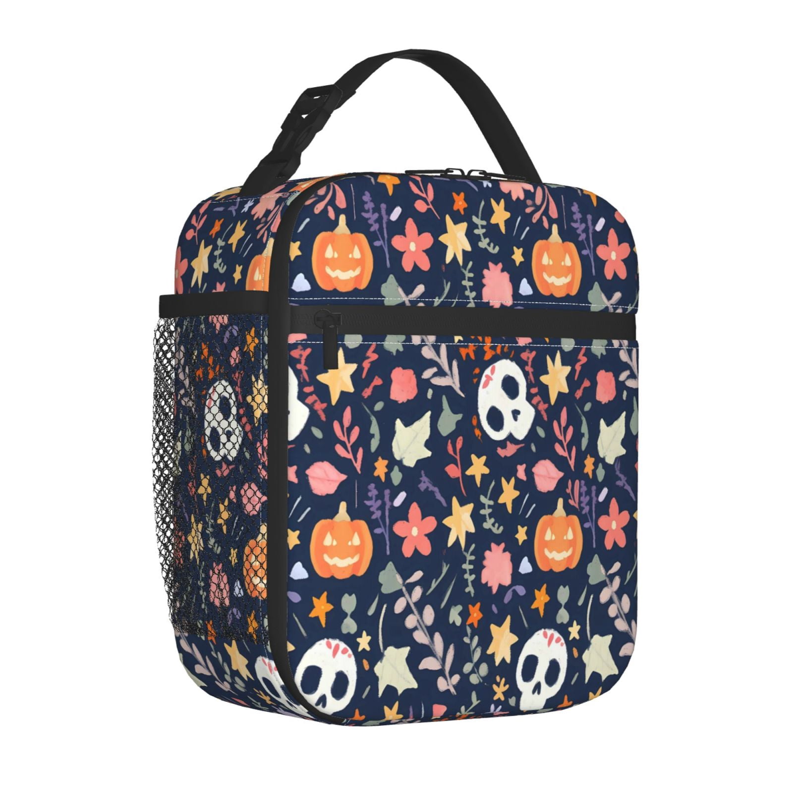 Lunch Bag For Women Men Insulated Portable Lunch Box Bento Box Office Picnic Travel Cooler Bag Skullhead Pumpkin Flower